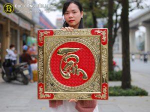 tranh chu tam viet bang dong khung lien dong 55cm nen do 2