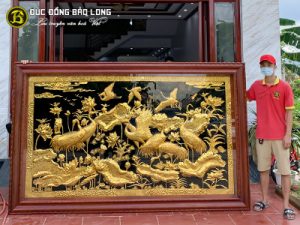 tranh sen hac bang dong 2m76 1m72 ma vang 2